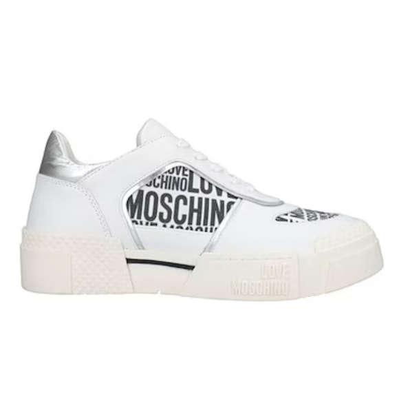 LOVE MOSCHINO Logo Women's White Chunky Low Top Leather Trainers Sneakers Sz 41 - Picture 1 of 16